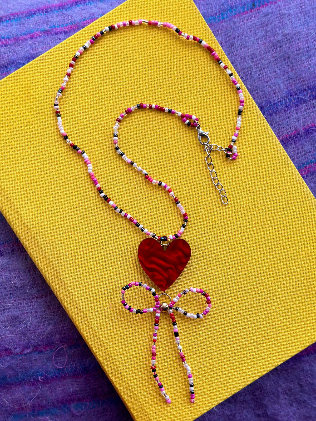 Beaded Heart Bow Necklace *SAMPLE*