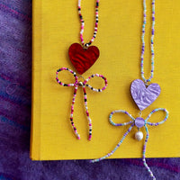 Beaded Heart Bow Necklace *SAMPLE*