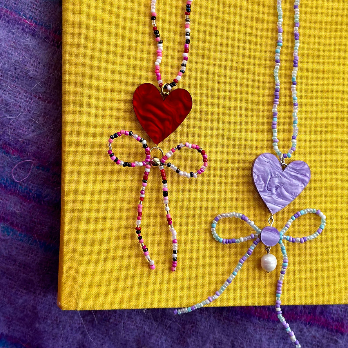 Beaded Heart Bow Necklace *SAMPLE*
