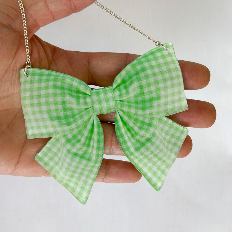 Gingham Bow Large Statement Necklace *REDUCED/ SLIGHT SECONDS*