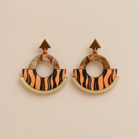 Wild Brown & Gold Tiger Print Round Statement Fan Earrings