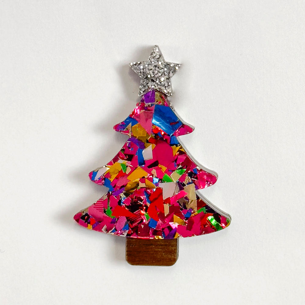 Colour Pop Confetti Christmas Tree Brooch - Pink