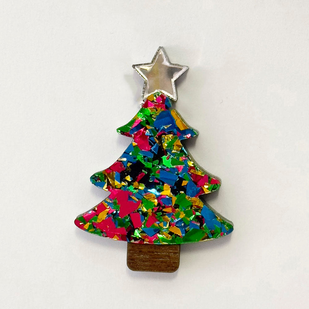 Colour Pop Confetti Christmas Tree Brooch - Green