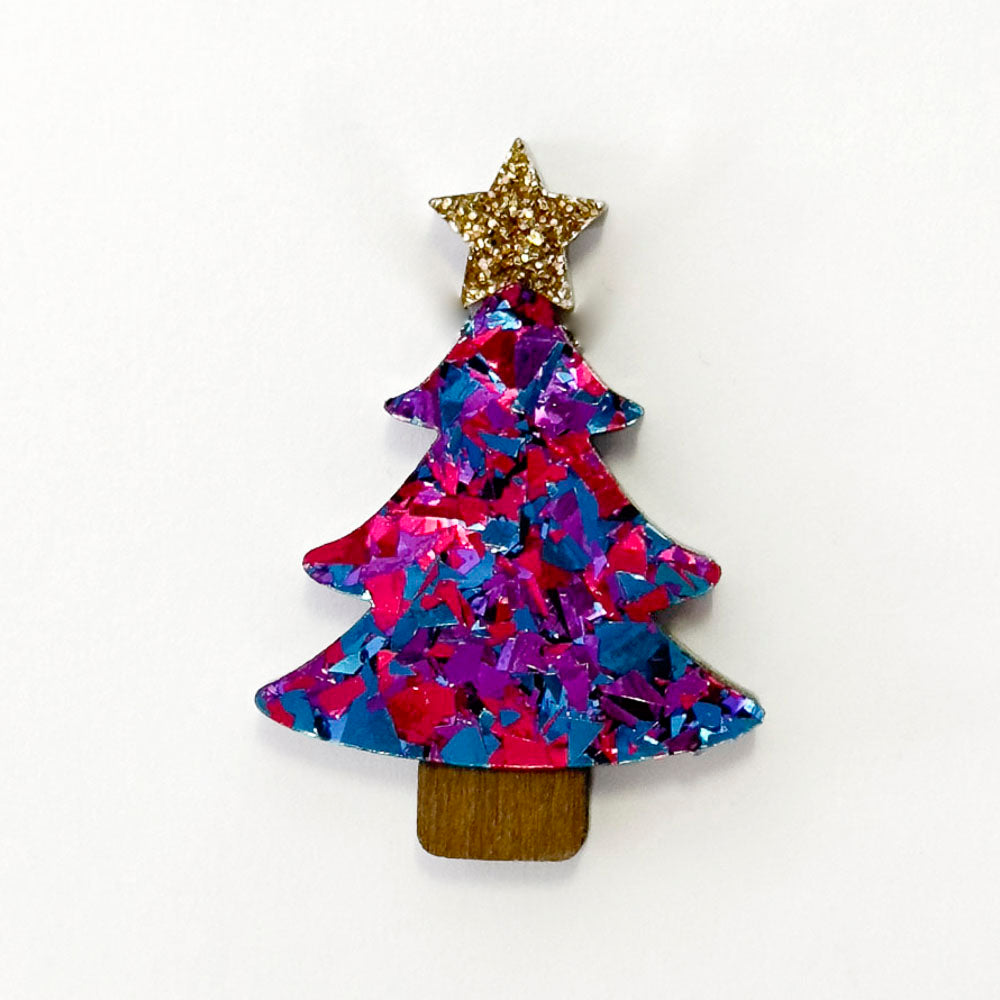 Colour Pop Confetti Christmas Tree Brooch - Purple