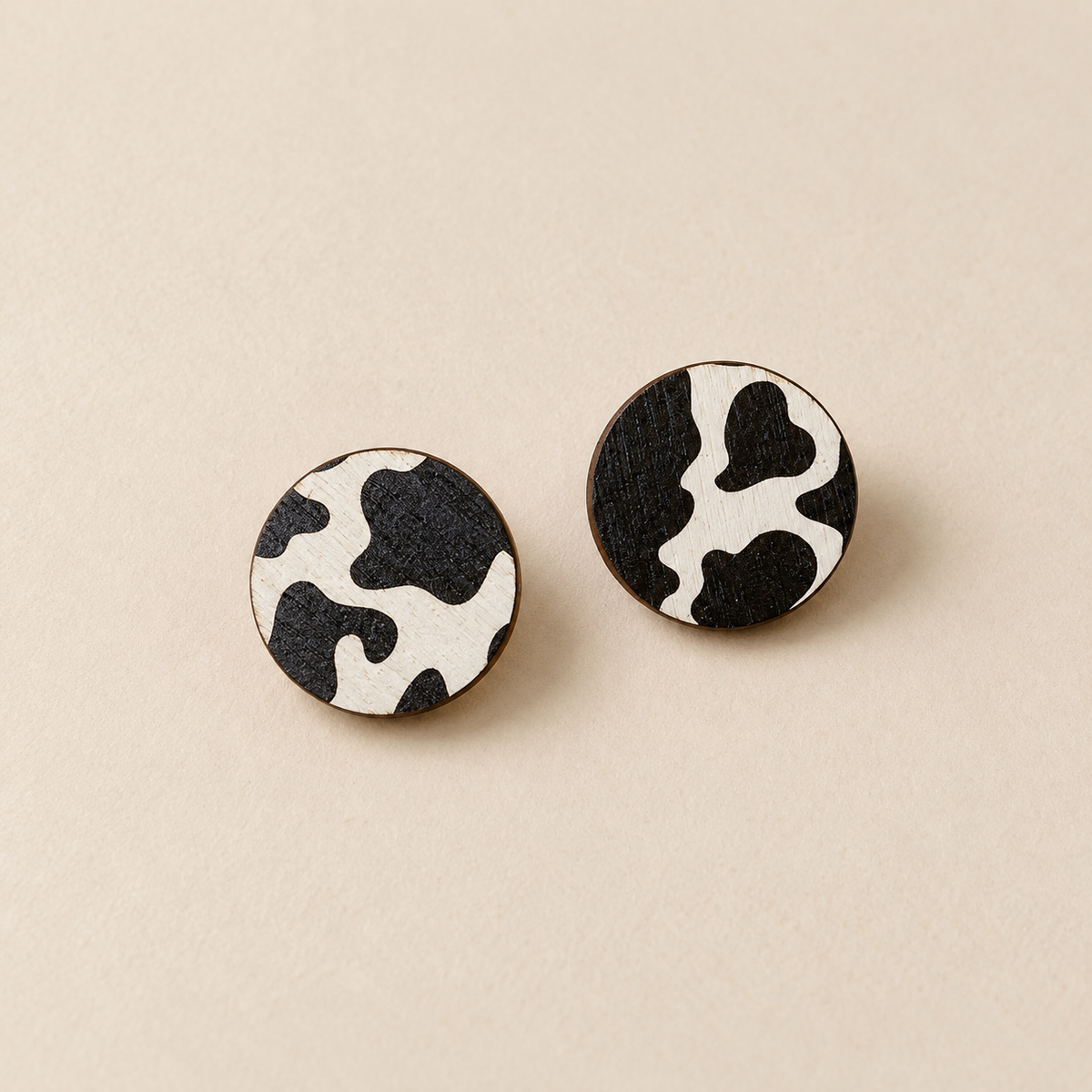 Wild Black & White Cow Print Stud Earrings