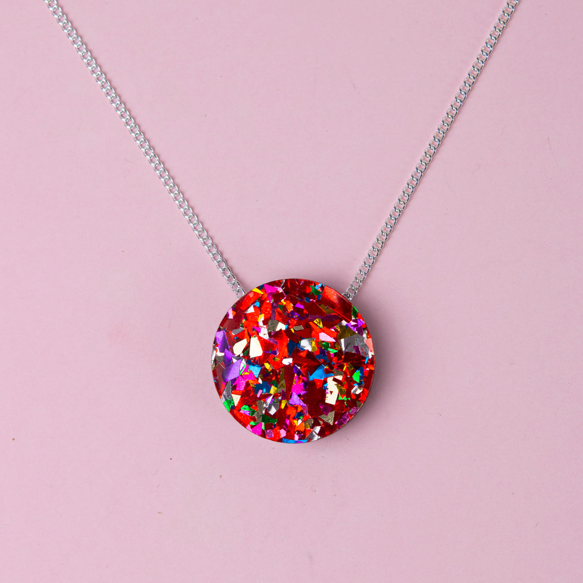 Colour Pop Confetti Dot Necklace - Red