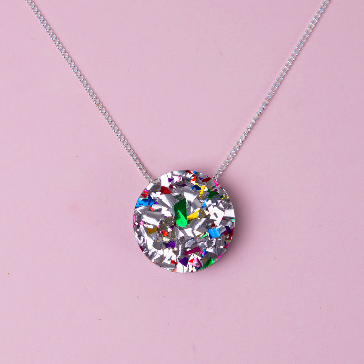 Colour Pop Confetti Dot Necklace - Silver