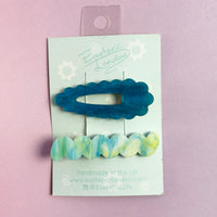 Scallop & Wiggle Disco Hair Clips - Turquoise
