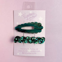 Scallop & Wiggle Disco Hair Clips - Teal
