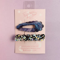 Scallop & Wiggle Disco Hair Clips - Night Sky