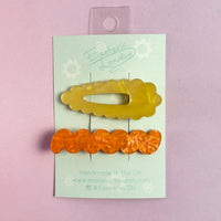 Scallop & Wiggle Disco Hair Clips - Lemon & Orange