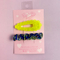 Scallop & Wiggle Disco Hair Clips - Neon Yellow & Abalone