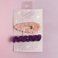 Scallop & Wiggle Disco Hair Clips - Pink & Lilac