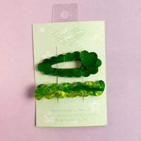 Scallop & Wiggle Disco Hair Clips - Grass Green