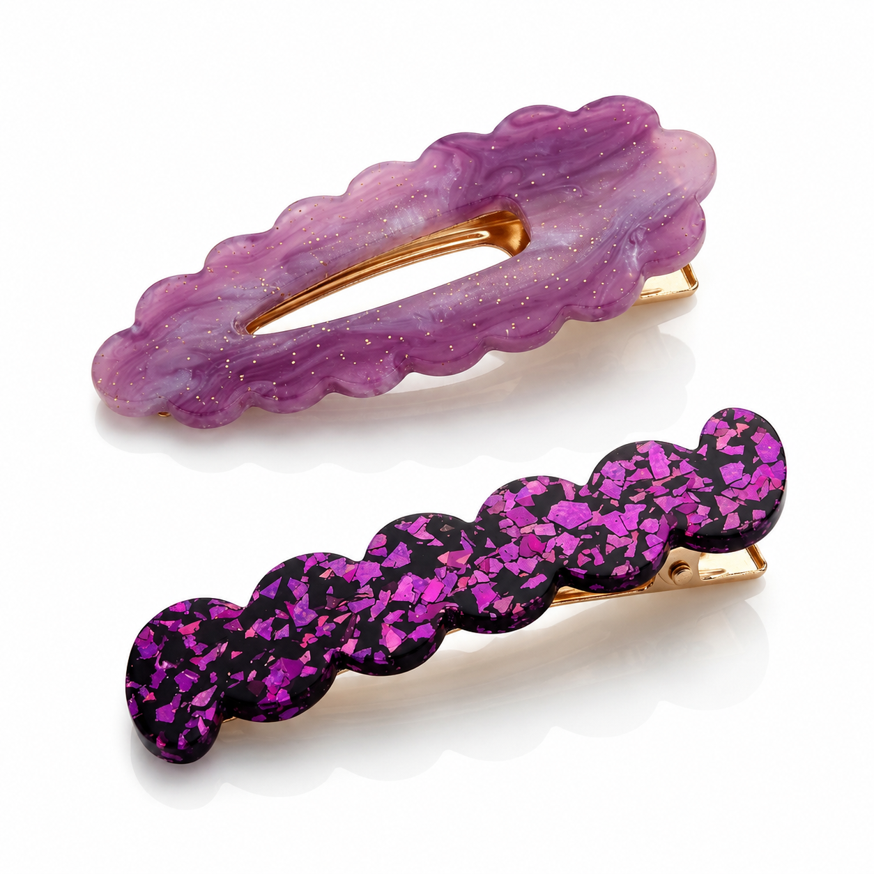 Scallop & Wiggle Disco Hair Clips - Lilac
