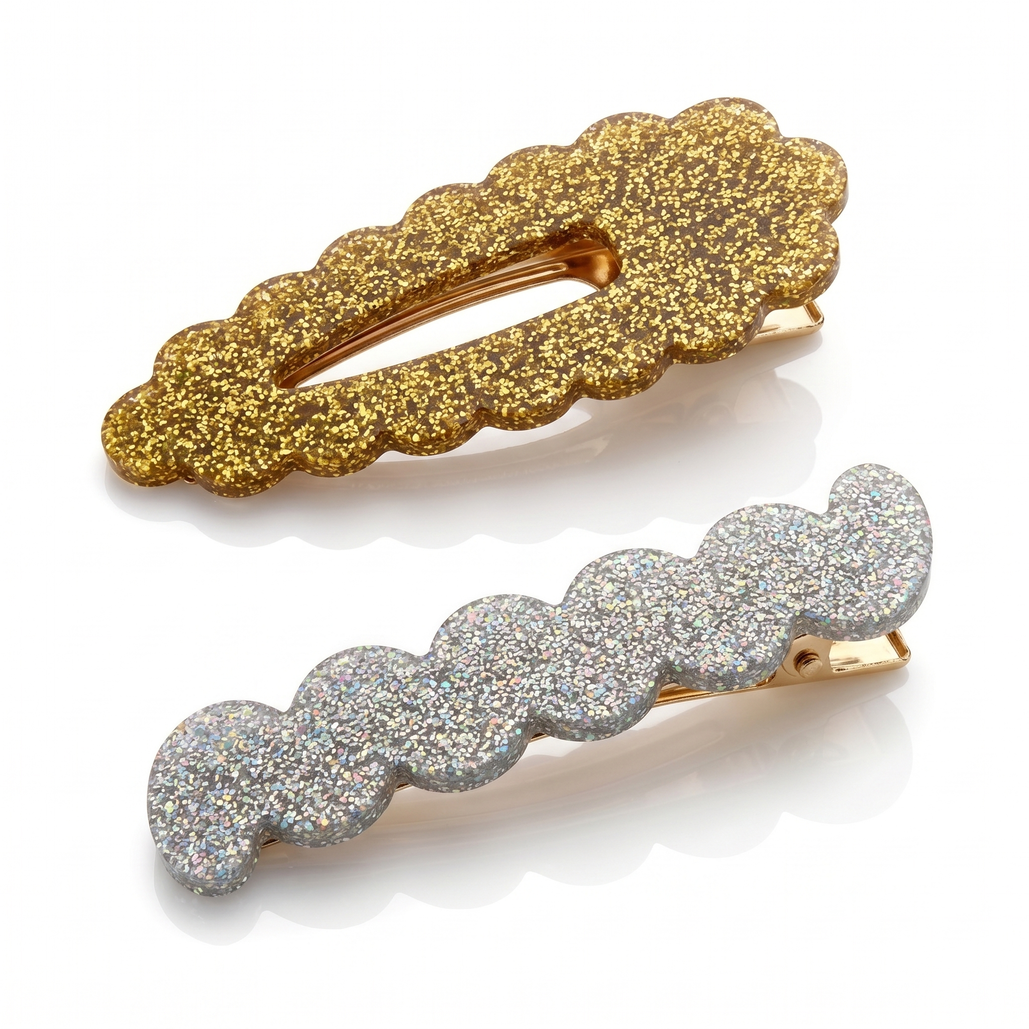 Scallop & Wiggle Disco Hair Clips - Silver & Gold