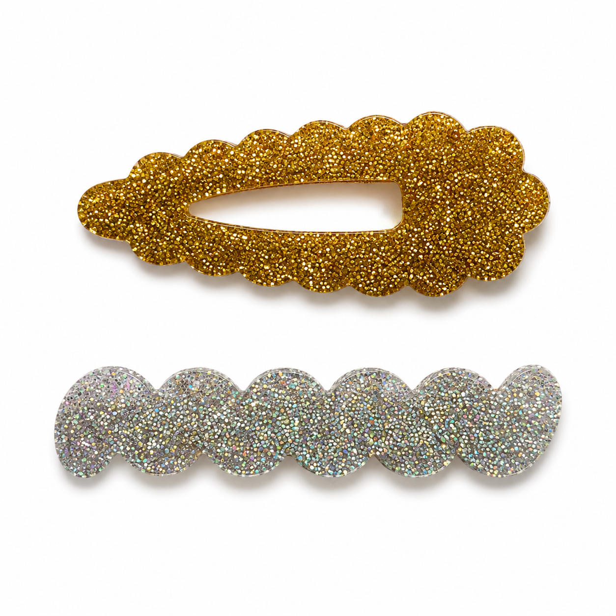 Scallop & Wiggle Disco Hair Clips - Silver & Gold