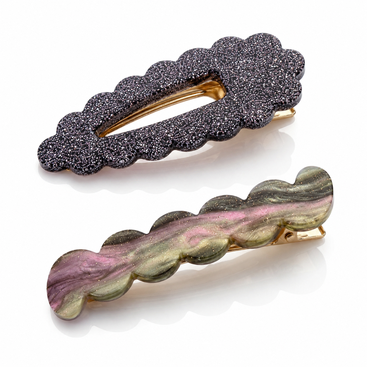 Scallop & Wiggle Disco Hair Clips - Gunmetal