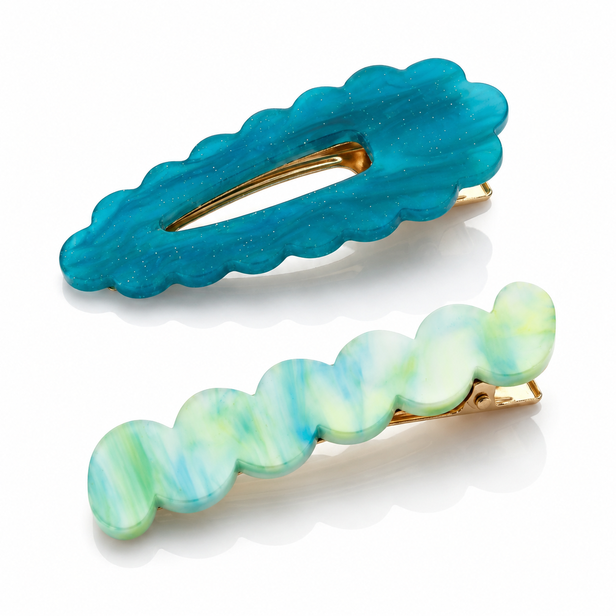 Scallop & Wiggle Disco Hair Clips - Turquoise