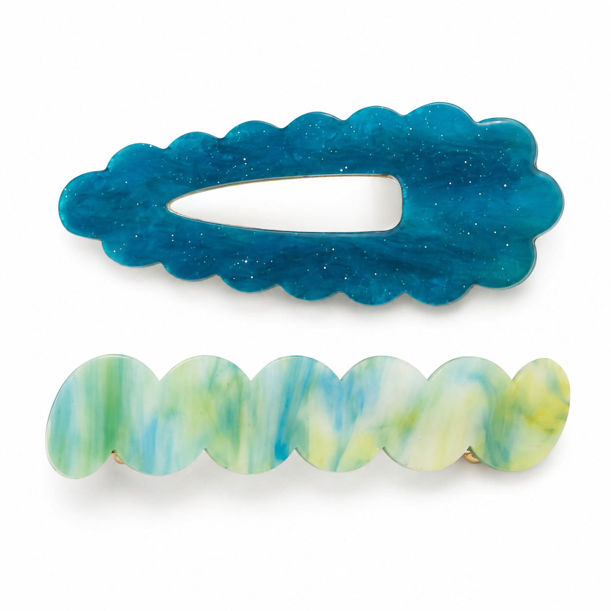 Scallop & Wiggle Disco Hair Clips - Turquoise