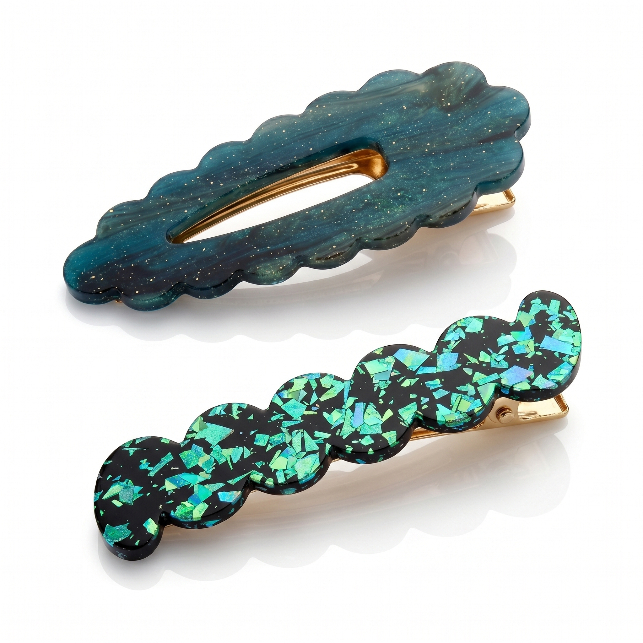 Scallop & Wiggle Disco Hair Clips - Teal