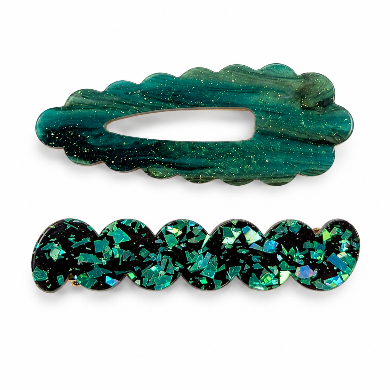Scallop & Wiggle Disco Hair Clips - Teal