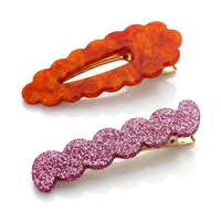 Scallop & Wiggle Disco Hair Clips - Orange & Pink