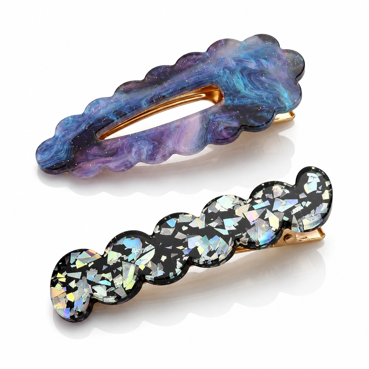 Scallop & Wiggle Disco Hair Clips - Night Sky