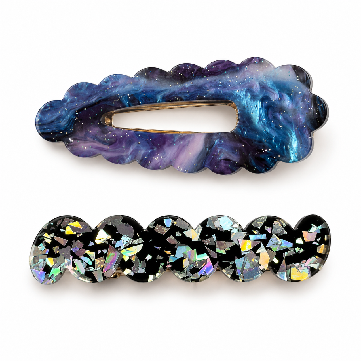 Scallop & Wiggle Disco Hair Clips - Night Sky