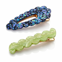 Scallop & Wiggle Disco Hair Clips - Blue & Apple