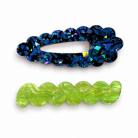 Scallop & Wiggle Disco Hair Clips - Blue & Apple