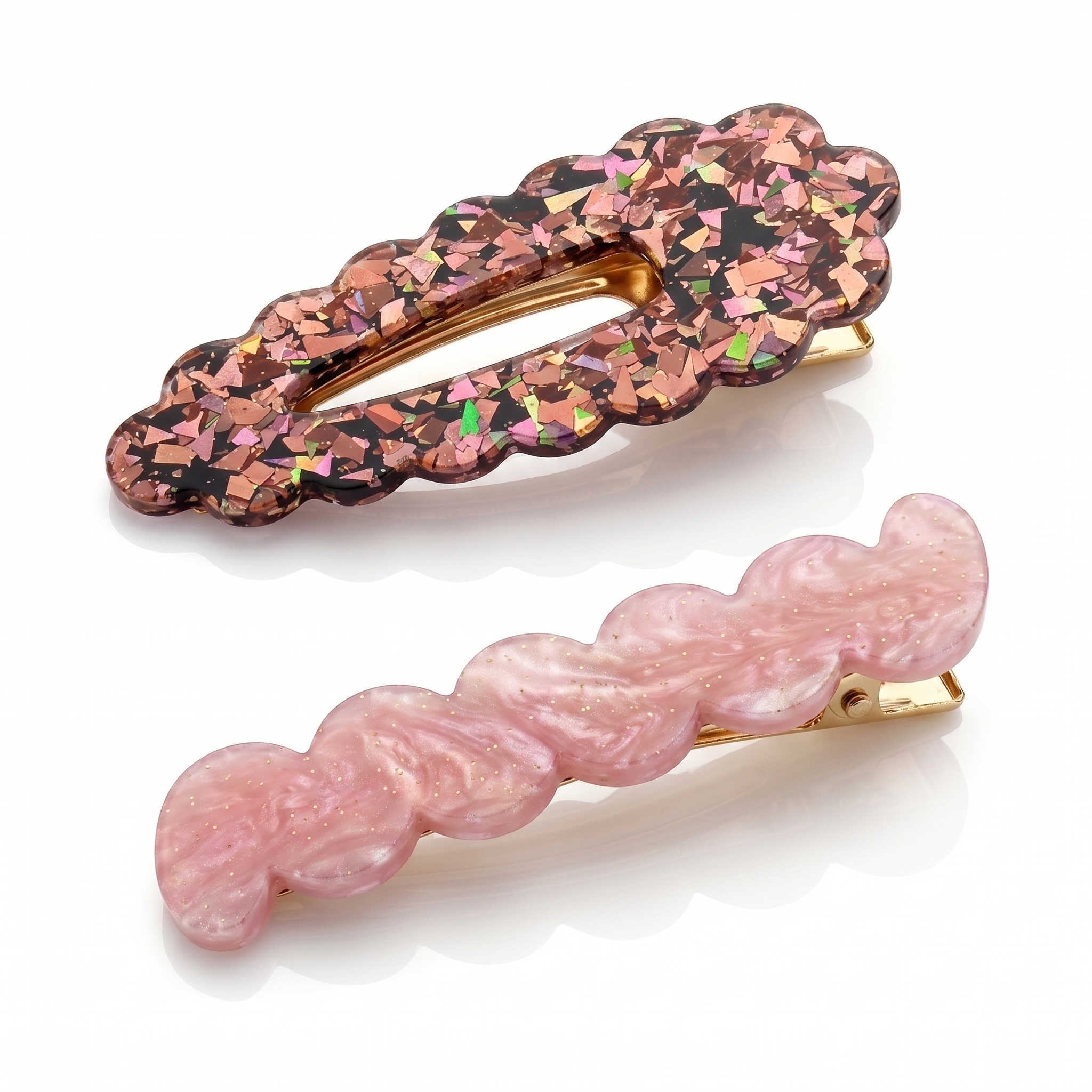 Scallop & Wiggle Disco Hair Clips - Rose Gold