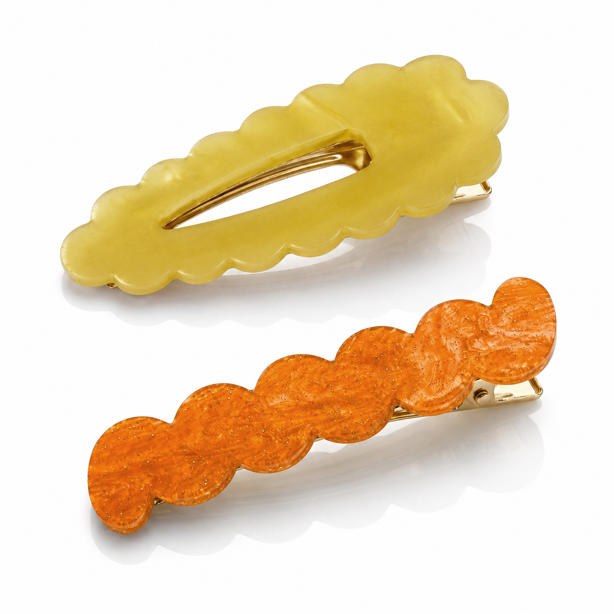 Scallop & Wiggle Disco Hair Clips - Lemon & Orange