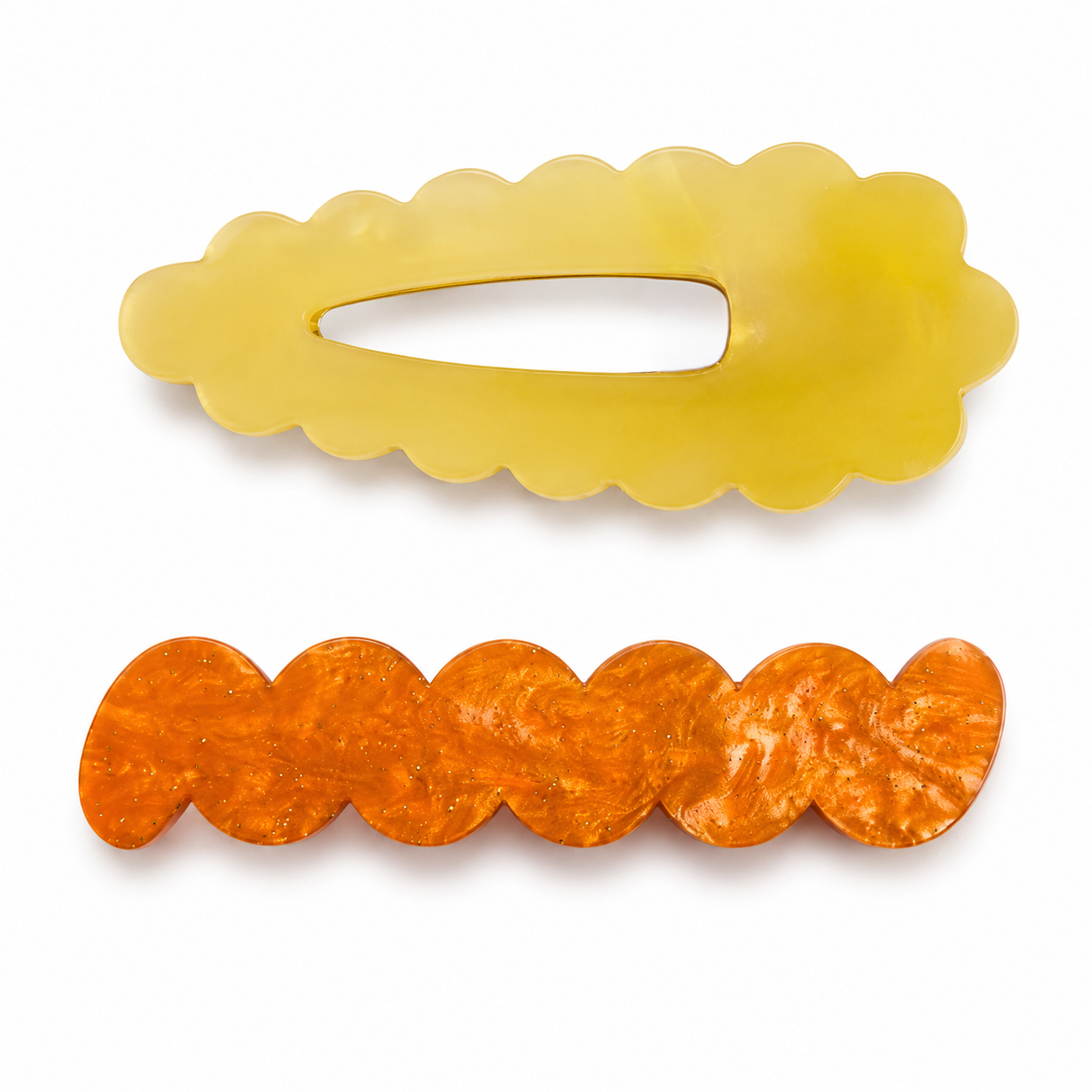 Scallop & Wiggle Disco Hair Clips - Lemon & Orange