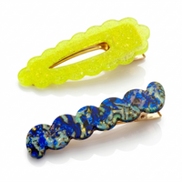 Scallop & Wiggle Disco Hair Clips - Neon Yellow & Abalone