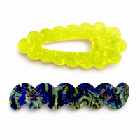 Scallop & Wiggle Disco Hair Clips - Neon Yellow & Abalone