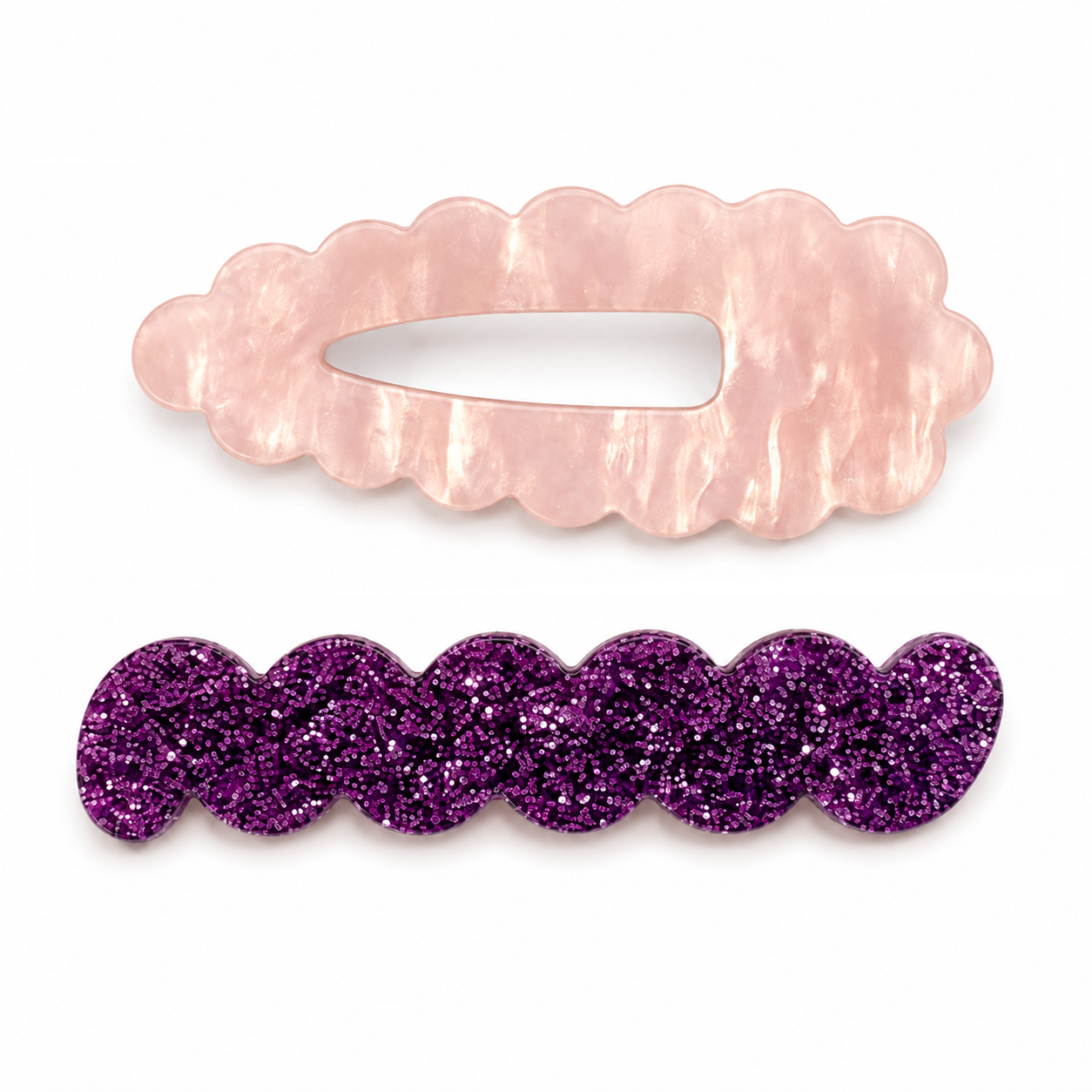 Scallop & Wiggle Disco Hair Clips - Pink & Lilac