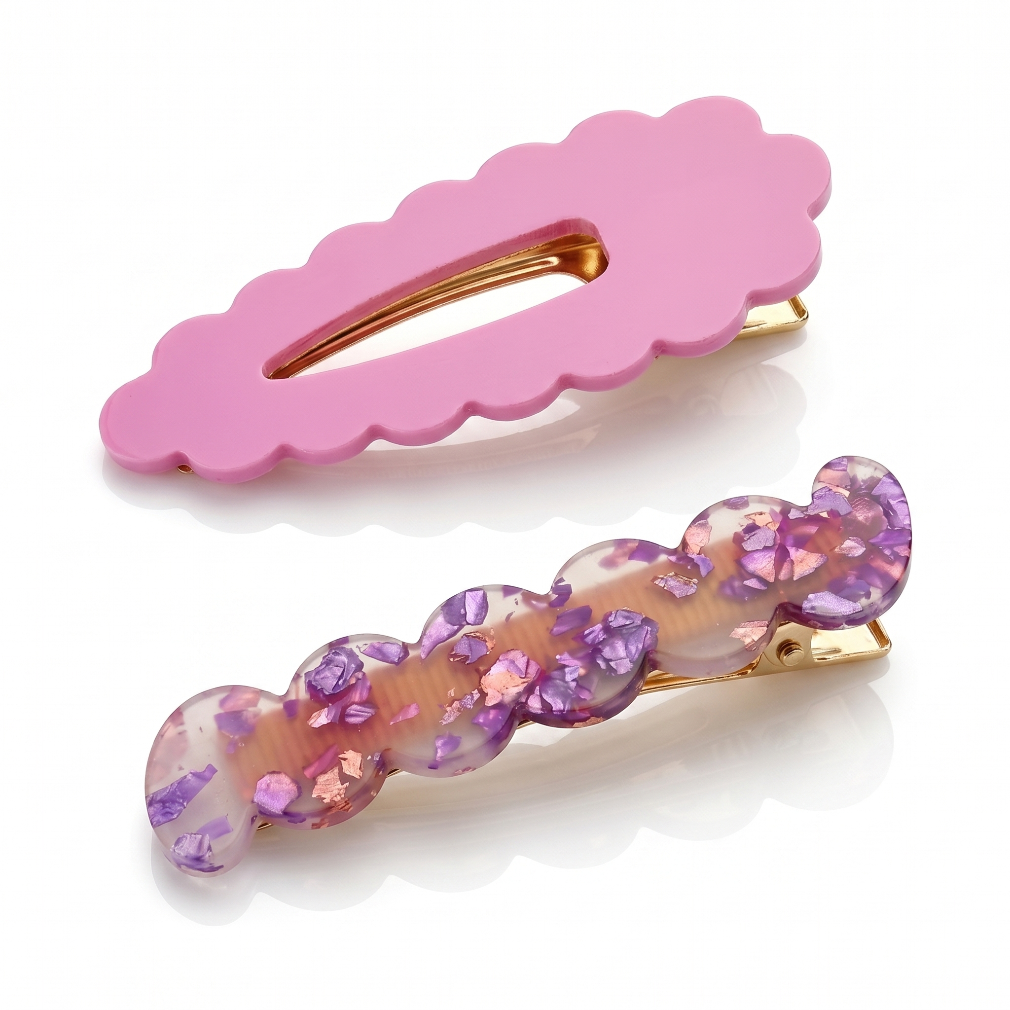 Scallop & Wiggle Disco Hair Clips - Pink