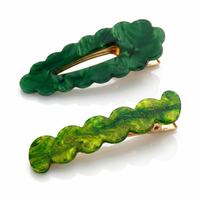 Scallop & Wiggle Disco Hair Clips - Grass Green
