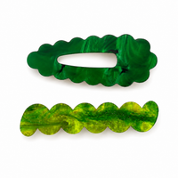 Scallop & Wiggle Disco Hair Clips - Grass Green
