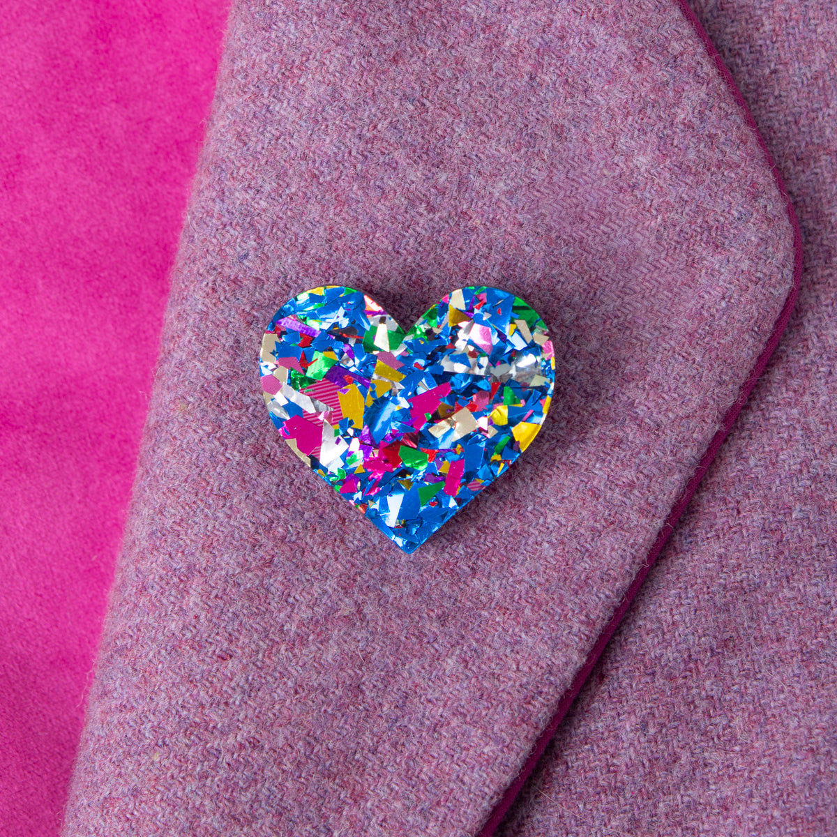 Colour Pop Confetti Heart Brooch - Blue