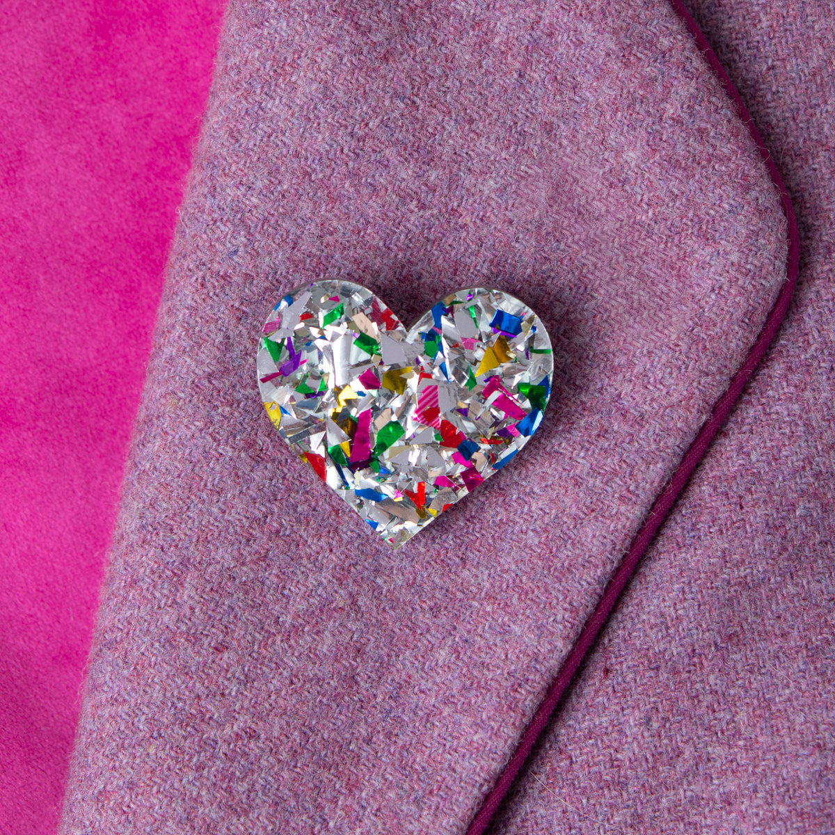 Colour Pop Confetti Heart Brooch - Silver