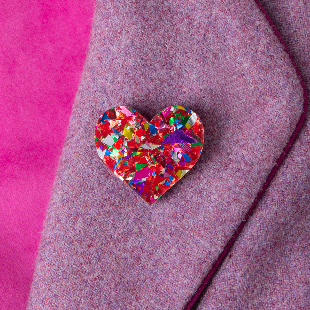 Colour Pop Confetti Heart Brooch - Red