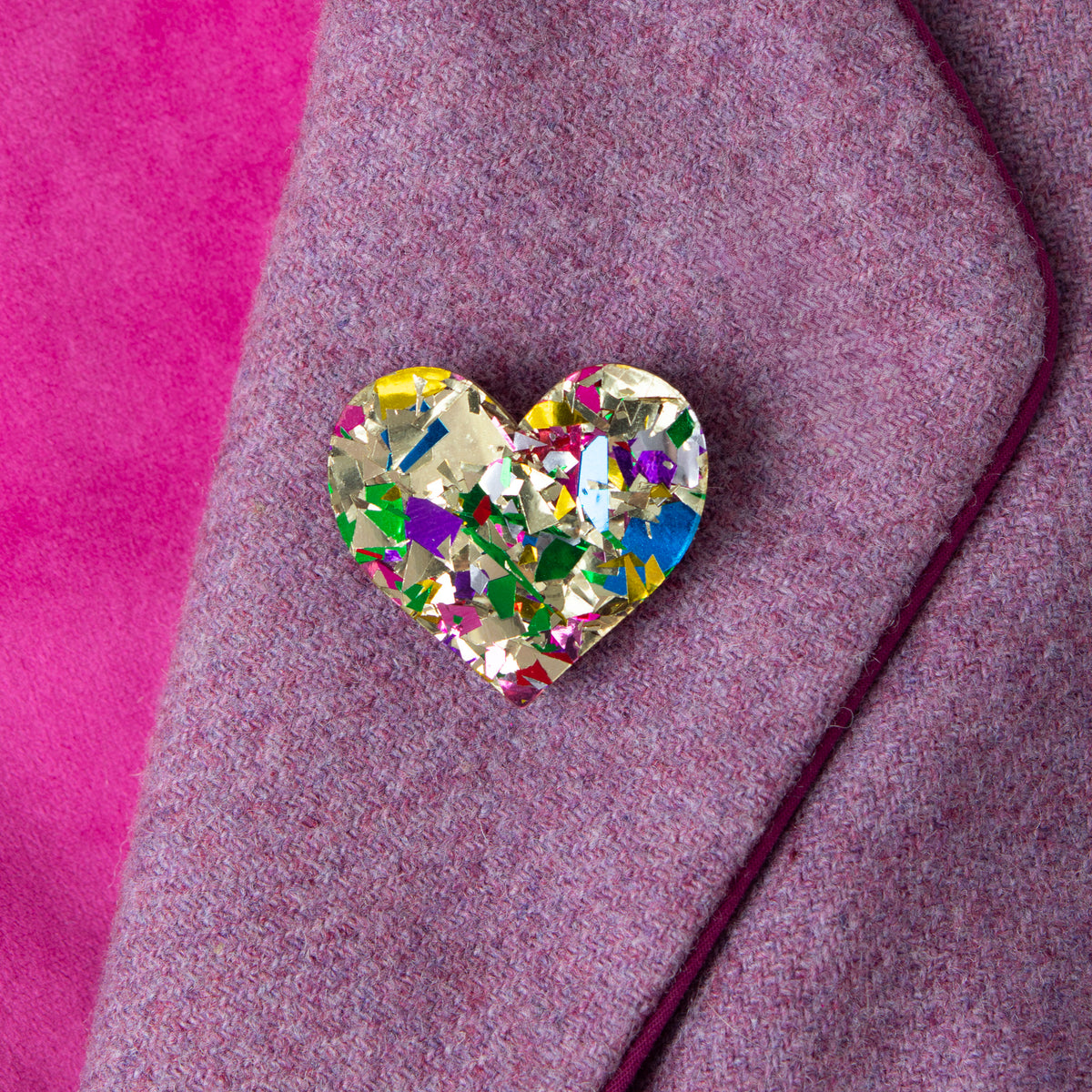 Colour Pop Confetti Heart Brooch - Gold