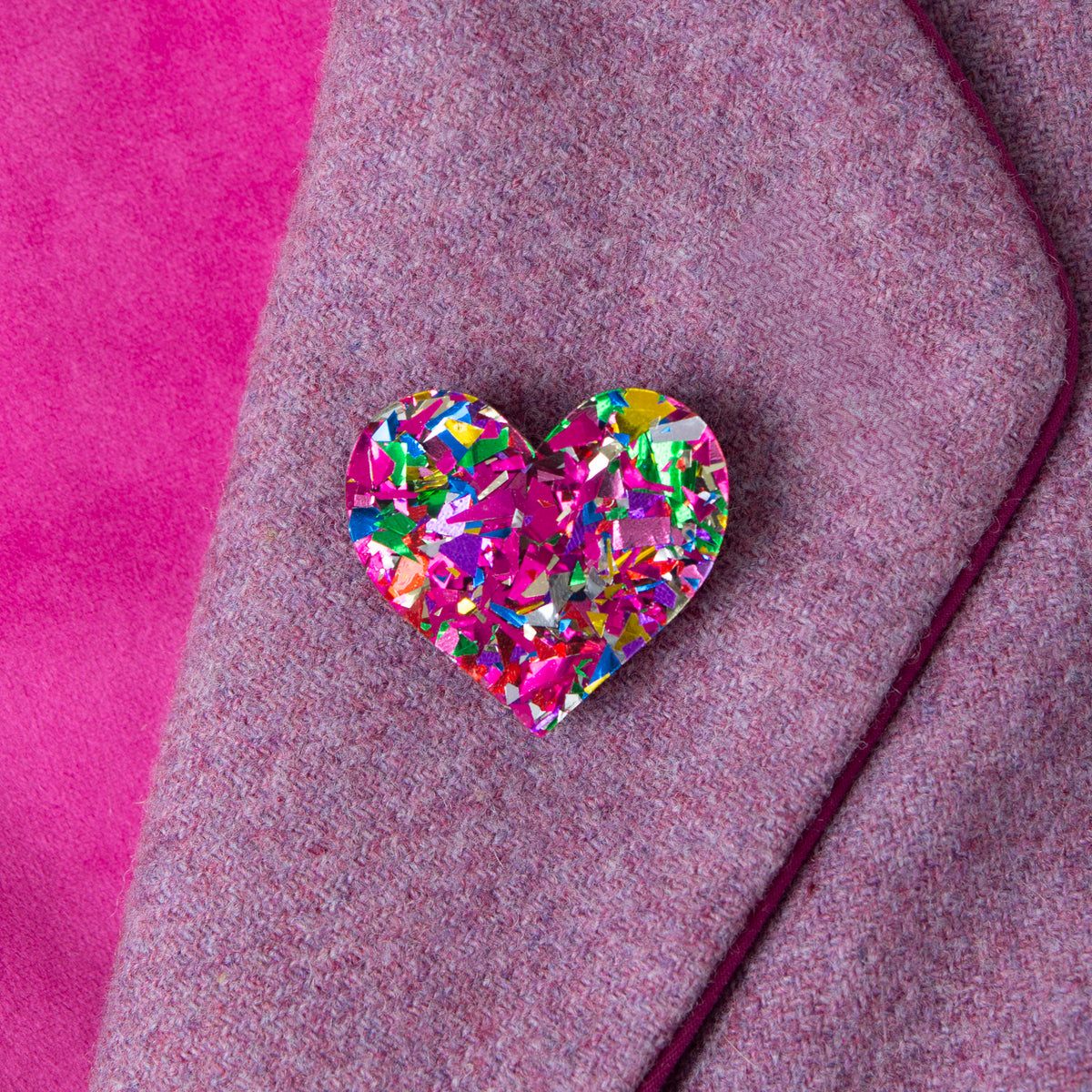 Colour Pop Confetti Heart Brooch - Pink