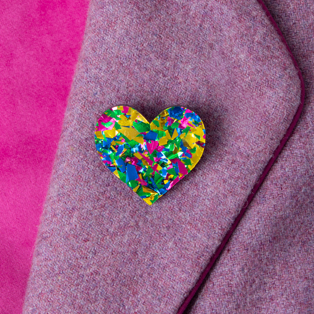 Colour Pop Confetti Heart Brooch - Green