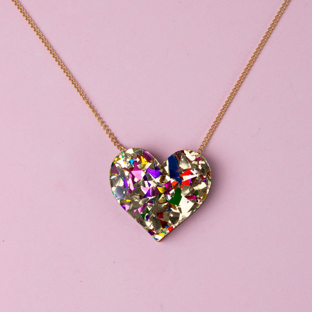 Colour Pop Confetti Heart Necklace - Gold
