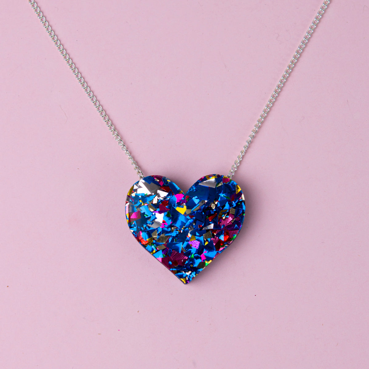 Colour Pop Confetti Heart Necklace - Blue