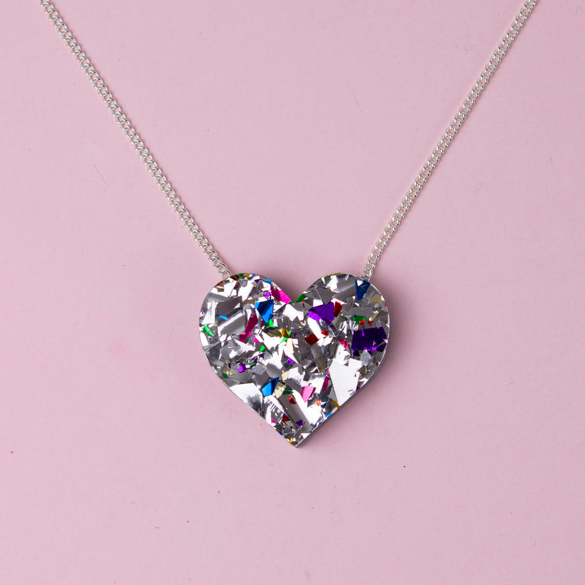 Colour Pop Confetti Heart Necklace - Silver