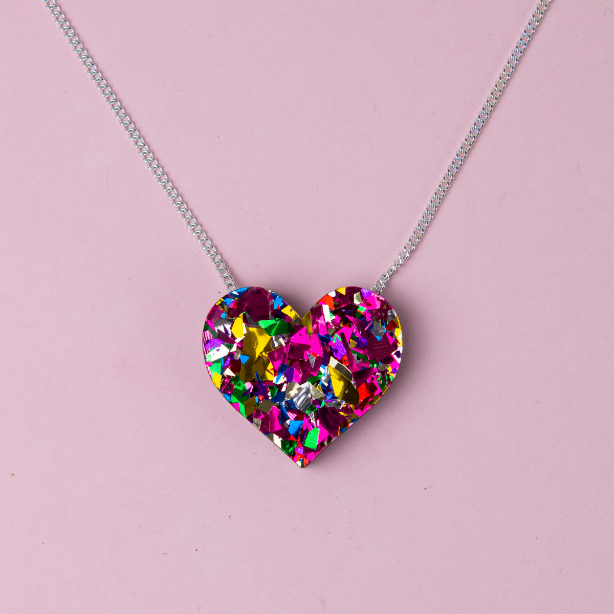 Colour Pop Confetti Heart Necklace - Pink